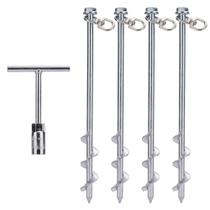 Conjunto de 4 âncoras terrestres de parafuso de aço Mightyphine de 4 prateados de 30 cm Conjunto de 4 âncoras terrestres de parafuso de aço Mightyphine de 4 prateados de 30 cm