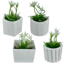 Conjunto de 4 Arranjos com Plantinhas Artificiais - Decoração Charmosa para seu Espaço