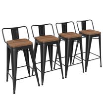 Conjunto de 4 bancos de bar Yongchuang com tampo de madeira com encosto baixo de 24 polegadas