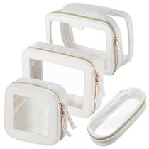 Conjunto de 4 bolsas de maquiagem transparente de couro para mulheres, estojo de cosméticos transparente para viagens, bolsas de higiene com zíper, estojo de maquiagem, organizador impermeável para mulheres e homens, acessórios de viagem, 4 tamanhos (brancos)