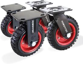 Conjunto de 4 borrachas pesadas Caster Wheels POWERTEC de 8 polegadas Conjunto de 4 borrachas pesadas Caster Wheels POWERTEC de 8 polegadas