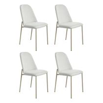 Conjunto de 4 Cadeiras de Aço Estofada Lucille Champanhe com Linho Mescla Cru Conjunto de 4 Cadeiras de Aço Estofada Lucille Champanhe com Linho Mescla Cru
