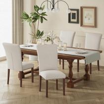 Conjunto de 4 Cadeiras de Jantar COLAMY Estilo Parsons em Linho Bege