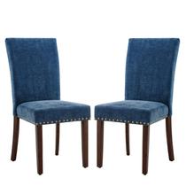 Conjunto de 4 Cadeiras de Jantar COLAMY Parsons em Tecido Azul com Estrutura de Madeira