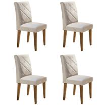 Conjunto de 4 Cadeiras de Jantar Estofadas Veludo 100% MDF Irlanda Bege/Creme/Imbuia Conjunto de 4 Cadeiras de Jantar Estofadas Veludo 100% MDF Irlanda Bege/Creme/Imbuia