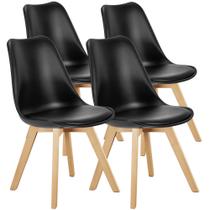 Conjunto de 4 Cadeiras de Jantar OLIXIS com Pernas de Madeira e Estofado em Couro PU Preto Conjunto de 4 Cadeiras de Jantar OLIXIS com Pernas de Madeira e Estofado em Couro PU Preto