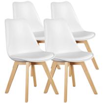 Conjunto de 4 Cadeiras de Jantar OLIXIS em Couro PU Branco com Pernas de Madeira Conjunto de 4 Cadeiras de Jantar OLIXIS em Couro PU Branco com Pernas de Madeira