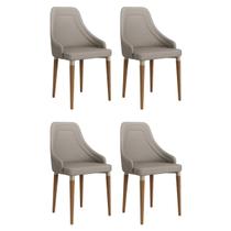 Conjunto de 4 Cadeiras de Madeira Maciça Estofada Evelyn Natural com Linho Mescla Cinza Conjunto de 4 Cadeiras de Madeira Maciça Estofada Evelyn Natural com Linho Mescla Cinza