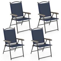 Conjunto de 4 cadeiras dobráveis para área externa Giantex, azul-marinho, estrutura de metal Conjunto de 4 cadeiras dobráveis para área externa Giantex, azul-marinho, estrutura de metal