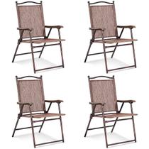 Conjunto de 4 Cadeiras Dobráveis para Área Externa Giantex, Marrom, Estrutura Metálica
