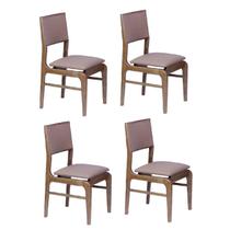 Conjunto de 4 Cadeiras em Madeira Maciça e Encosto Estofado Vicky, Assento material sintético Castanho/ Marrom