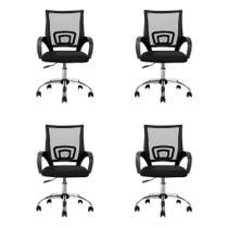 Conjunto de 4 Cadeiras Giratórias para Escritório - Preto