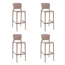 Conjunto de 4 Cadeiras Plásticas Tramontina Safira Alta Bar em Polipropileno e Fibra de Vidro Camurça
