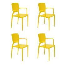 Conjunto de 4 Cadeiras Plásticas Tramontina Safira em Polipropileno e Fibra de Vidro com Braços Amarelo
