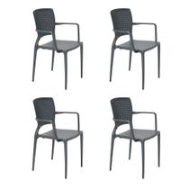 Conjunto de 4 Cadeiras Plásticas Tramontina Safira em Polipropileno e Fibra de Vidro com Braços Grafite