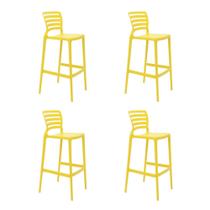 Conjunto de 4 Cadeiras Plásticas Tramontina Sofia Alta Bar em Polipropileno e Fibra de Vidro Amarelo