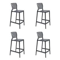 Conjunto de 4 Cadeiras Plásticas Tramontina Sofia Alta Bar em Polipropileno e Fibra de Vidro Grafite