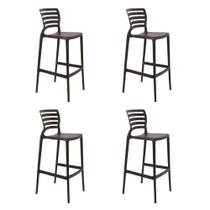 Conjunto de 4 Cadeiras Plásticas Tramontina Sofia Alta Bar em Polipropileno e Fibra de Vidro Marron