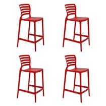 Conjunto de 4 Cadeiras Plásticas Tramontina Sofia Alta Bar em Polipropileno e Fibra de Vidro Vermelho