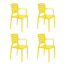 Conjunto de 4 Cadeiras Plásticas Tramontina Sofia com Encosto Horizontal e Braços em Polipropileno e Fibra de Vidro Amarelo