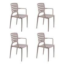 Conjunto de 4 Cadeiras Plásticas Tramontina Sofia com Encosto Horizontal e Braços em Polipropileno e Fibra de Vidro Camurça
