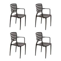 Conjunto de 4 Cadeiras Plásticas Tramontina Sofia com Encosto Horizontal e Braços em Polipropileno e Fibra de Vidro Marrom