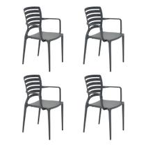 Conjunto de 4 Cadeiras Plásticas Tramontina Sofia Encosto Horizontal e Braços Polipropileno e Fibra de Vidro Grafite