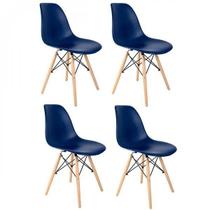 Conjunto de 4 Cadeiras Pp Base Madeira Eames Dsw-m Azul