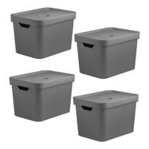 Conjunto de 4 Caixas Organizadora Cube Cinza 18L - Ou