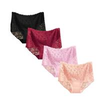 Conjunto De 4 Calcinhas Femininas De Cintura Alta Com Renda, Algodão Macio, Respirável E
