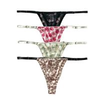 Conjunto De 4 Calcinhas Femininas De Cintura Baixa Em Tule Com Estampa De Leopardo E Tiras Finas Conjunto De 4 Calcinhas Femininas De Cintura Baixa Em Tule Com Estampa De Leopardo E Tiras Finas