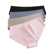 Conjunto De 4 Calcinhas Femininas De Seda Gelada Sem Costura Ultrafinas Cor Sólida Elásticas Sem