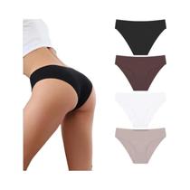 Conjunto De 4 Calcinhas Femininas Sexy De Cintura Baixa Em Seda Gelada Sem Costura, Ultrafinas,