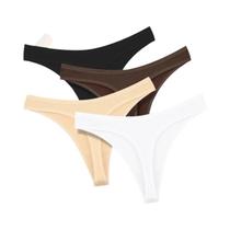 Conjunto De 4 Calcinhas Thong De Algodão Sem Costura Sexy Para Mulheres, Respirável, Cintura Em V,