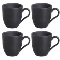 Conjunto de 4 Canecas Orgânico Preto Matte de Stoneware 273ml - Porto Brasil
