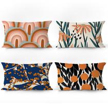 Conjunto de 4 capas de almofada abstratas com estampa floral e arco-íris