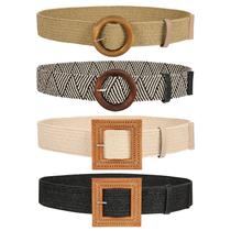 Conjunto de 4 cinto elástico fino feminino JASGOOD (preto+bege+listra+cáqui) Conjunto de 4 cinto elástico fino feminino JASGOOD (preto+bege+listra+cáqui)