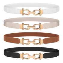 Conjunto de 4 Cintos Skinny Elásticos Femininos WERFORU com Fivela Dourada Conjunto de 4 Cintos Skinny Elásticos Femininos WERFORU com Fivela Dourada