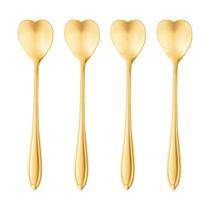 Conjunto De 4 Colheres De Chá De Aço Inox Dourado Heart Wolff Conjunto De 4 Colheres De Chá De Aço Inox Dourado Heart Wolff