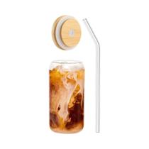 Conjunto De 4 Copos De Vidro Em Formato De Lata De 473ml Com Tampas E Canudos Para Refrigerante, Chá
