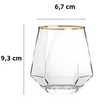 Conjunto de 4 Copos de Vidro Hexagonais 320ml com Bordas Douradas - Para Vinho, Café, Suco e Chá