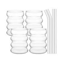 Conjunto De 4 Copos De Vidro Transparente Com Canudos, Canecas De Café, Copos Para Bebidas, Copos De