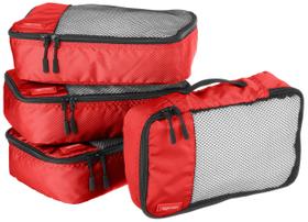 Conjunto de 4 Cubos de Viagem Amazon Basics - Leve e Vermelho