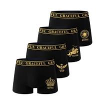 Conjunto De 4 Cuecas Boxer Masculinas, Confortáveis, Respiráveis E De Alta Qualidade, Preto, Casual,