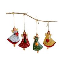 Conjunto De 4 Enfeites De Natal Vintage De Anjo Para Árvore, Ornamentos De Madeira Fantasia Para