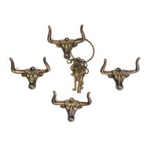 Conjunto de 4 ganchos duplos Bull Head, gancho de parede de ferro dourado vintage Conjunto de 4 ganchos duplos Bull Head, gancho de parede de ferro dourado vintage