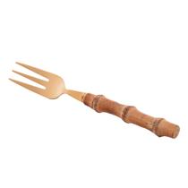 Conjunto de 4 garfos de bolo de aço inox c/cabo em bambu tulum dourado 16cm