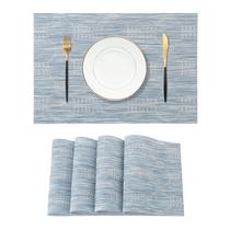 Conjunto de 4 Jogos Americanos Jacquard Azul Leetaltree em PVC Vinil
