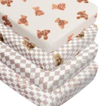 Conjunto de 4 lençóis de berço com elástico FIGEPO Bear & Plaid