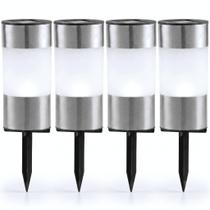 Conjunto de 4 luminarias led solares de jardim - dimensoes: 6.3*6.3*20cm - material: aco inox + pp + ps bom-4613 Conjunto de 4 luminarias led solares de jardim - dimensoes: 6.3*6.3*20cm - material: aco inox + pp + ps bom-4613